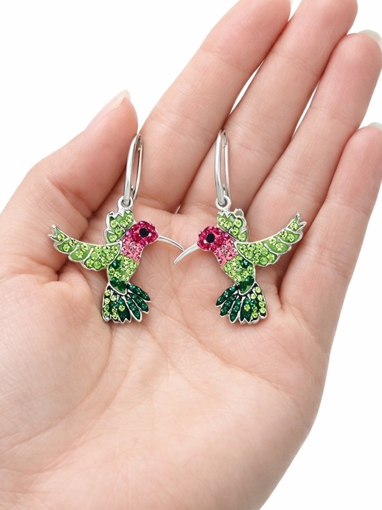 CC and Me Boutique Jewelry - Silver Pink & Green Crystal Hummingbird Earrings Fairycore Whimsigoth
C3